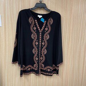 J. Jill Black Embroidered  Top Size Small